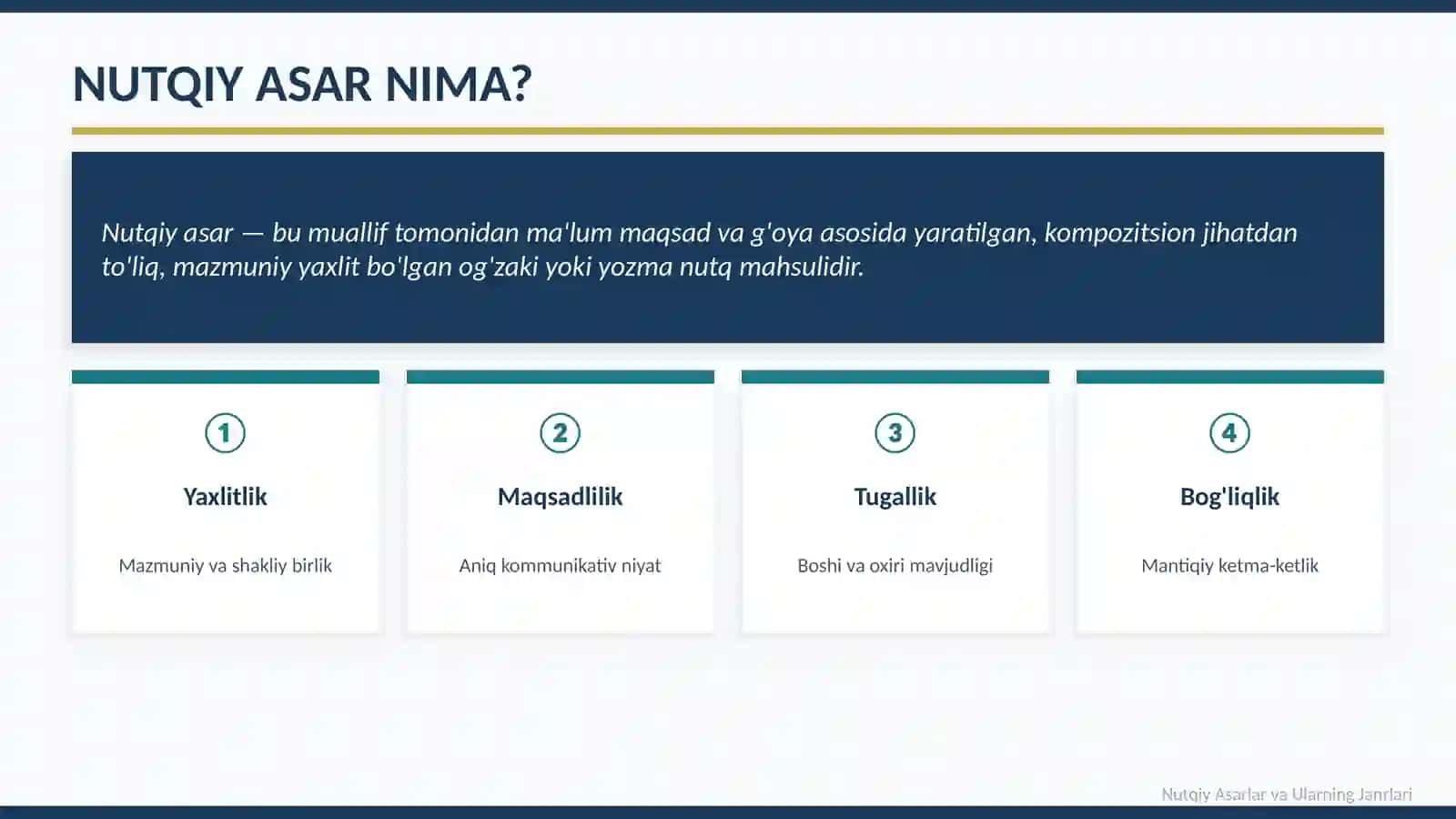 NUTQIY ASARLAR va Ularning Janrlari 2