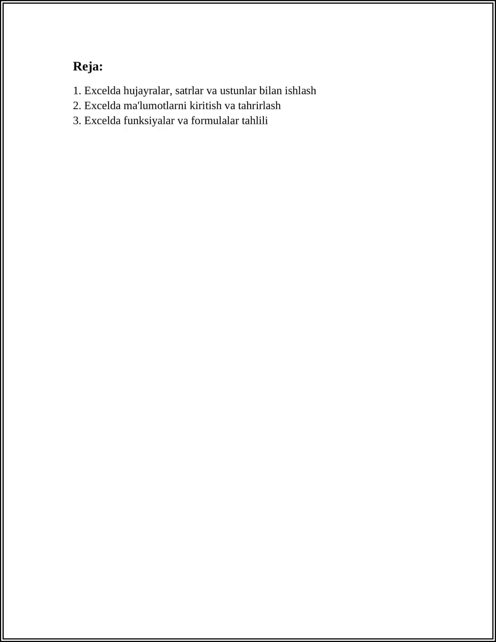 EXCEL ELEKTRON JADVALI BILAN ISHLASH 2