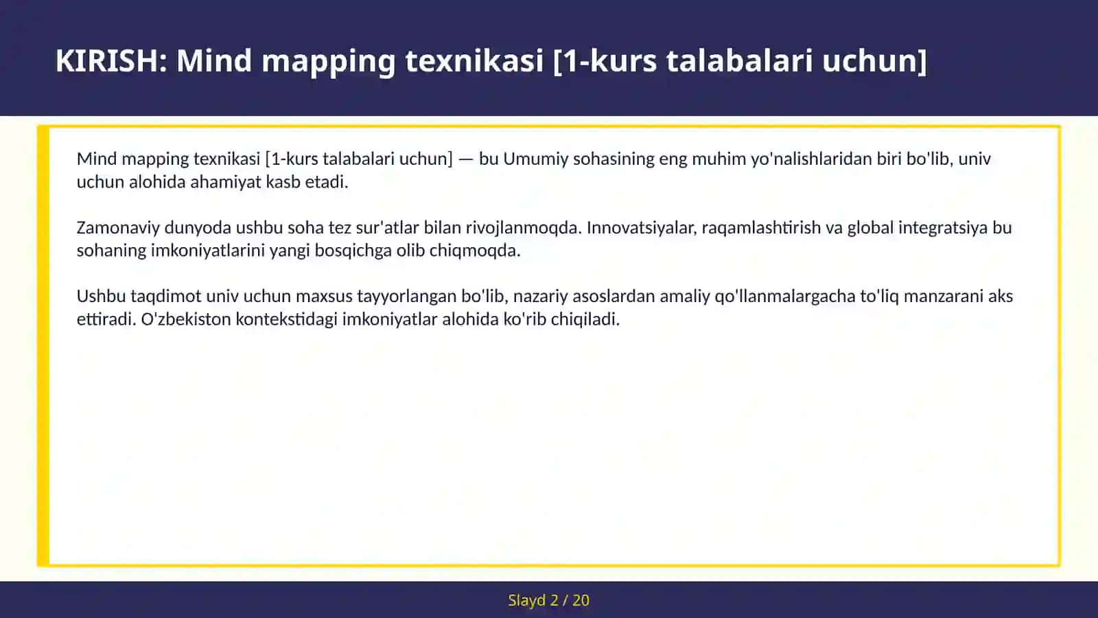 Mind mapping texnikasi [1-kurs talabalari uchun] 2