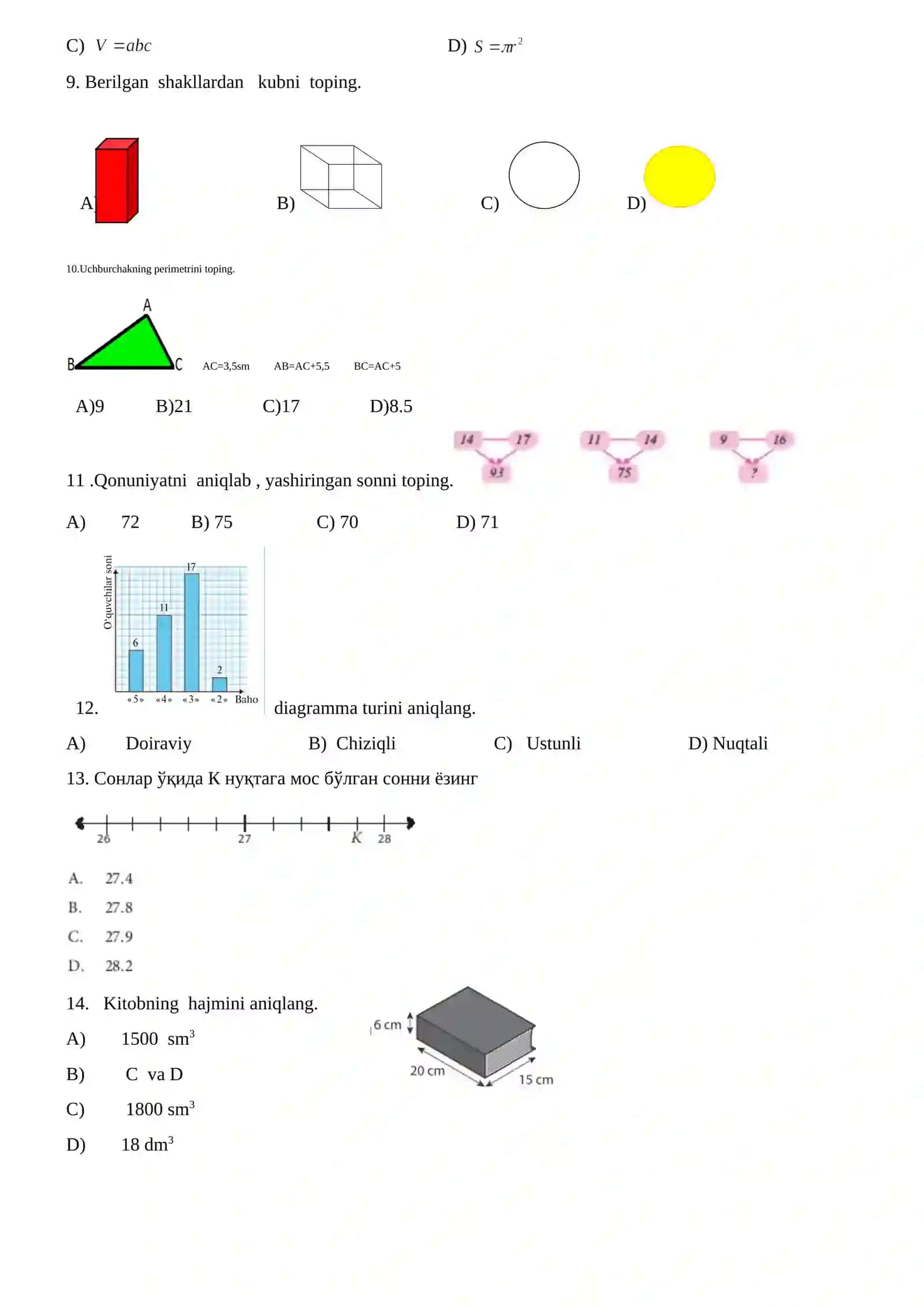 5-sinf matematika test 2