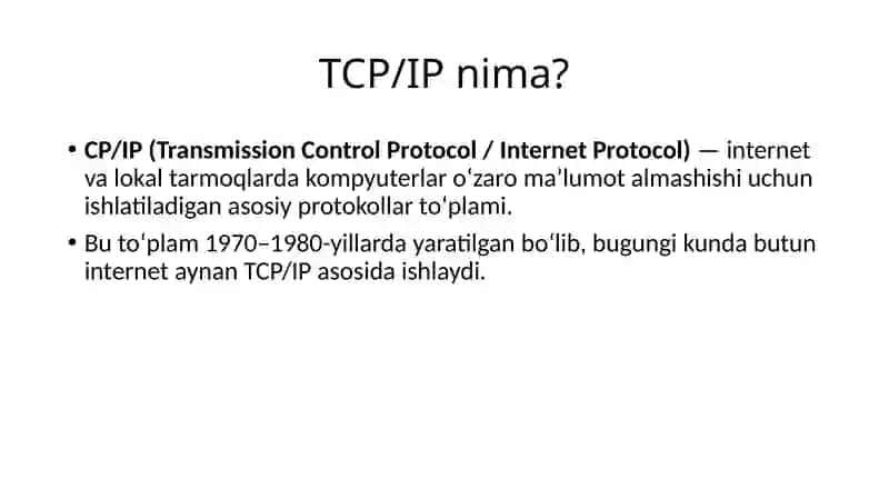 TCP/IP protokolini o'rganish 2