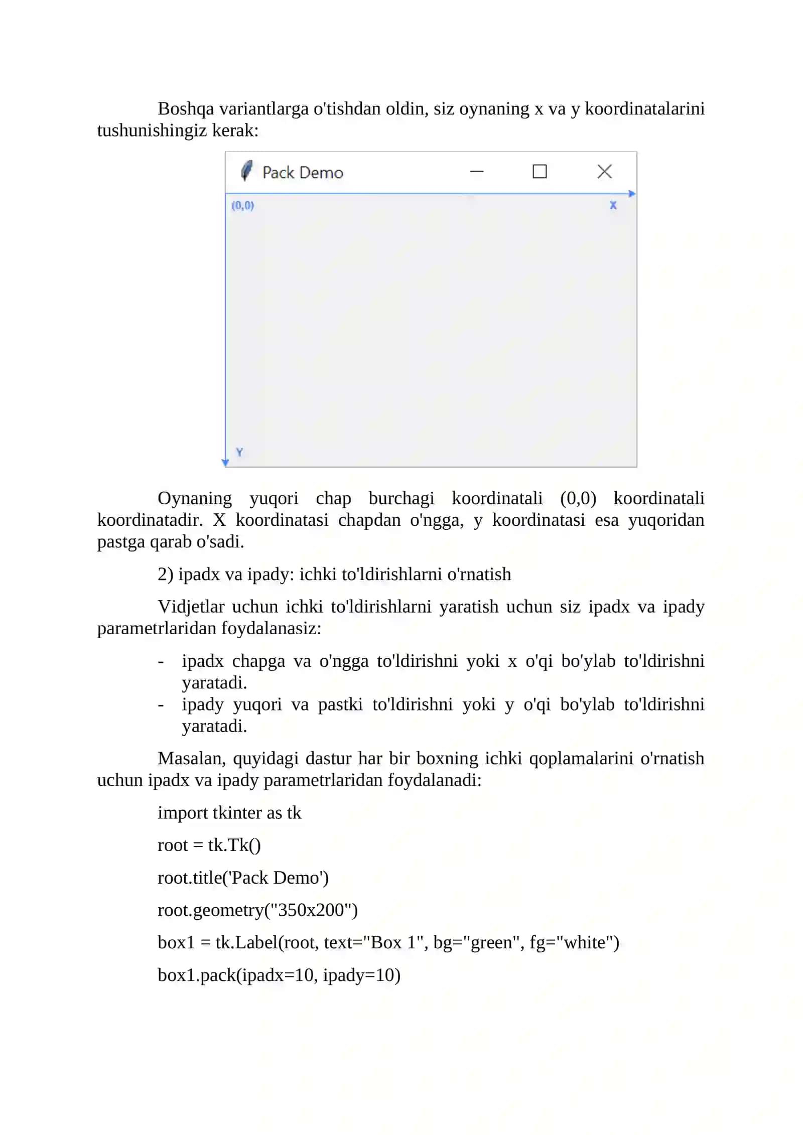 Tkinter pack geometriya menejeriga kirish 2