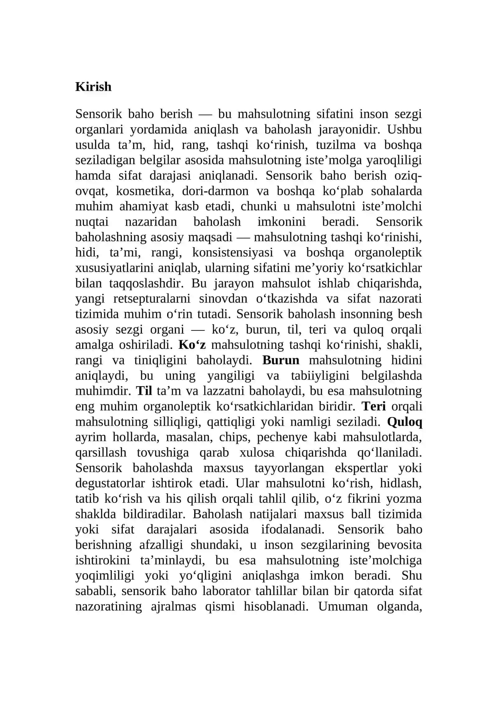 Sensorik baho berish 2