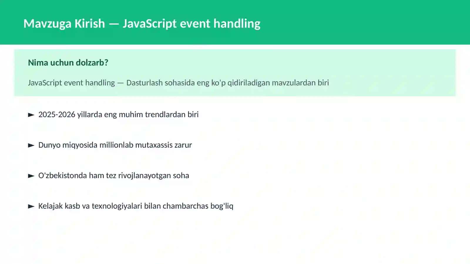 DASTURLASH | JAVASCRIPT VA WEB 2