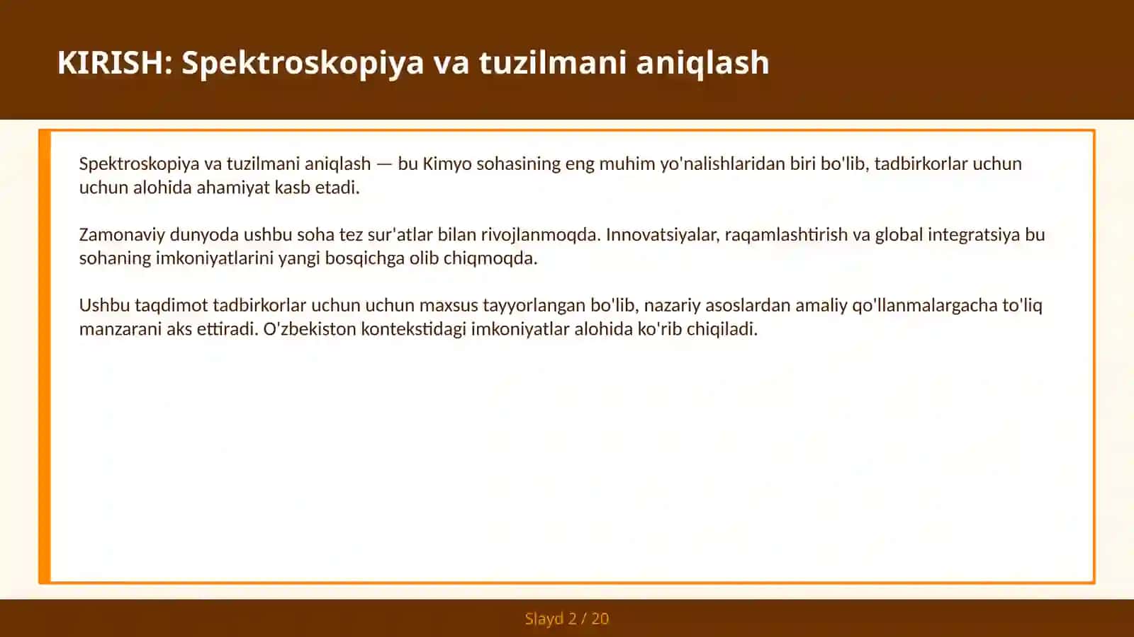 SPEKTROSKOPIYA VA TUZILMANI ANIQLASH 2