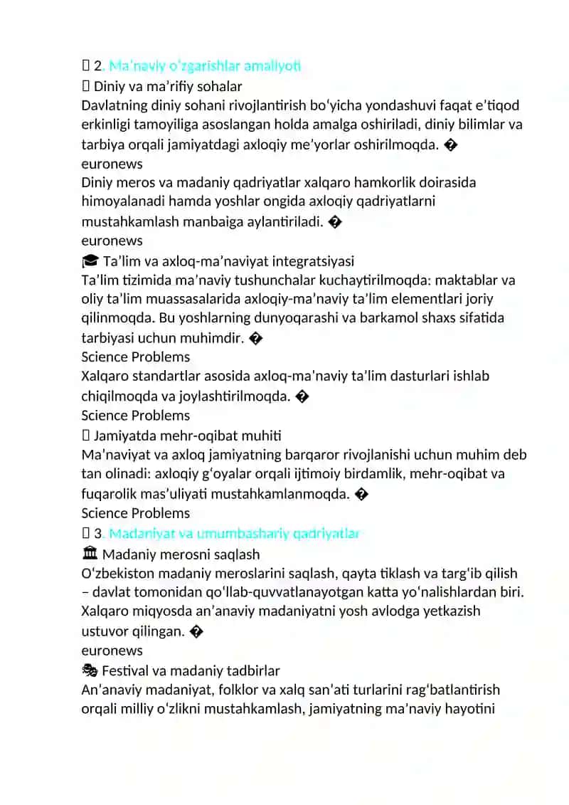 Yangi oʻzbekistonda amalga oshirilayotgan manaviy oʻzgarishlar 2