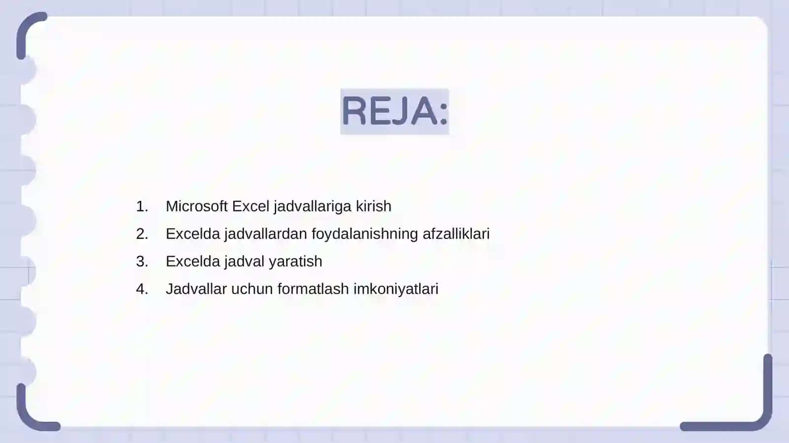 Microsoft Excel dasturida jadvallar bilan ishlash 2