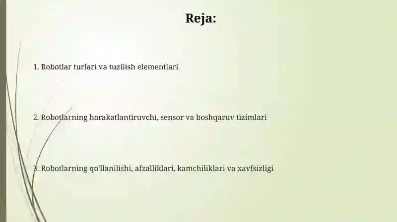 Robotlar turlari va tuzilish elementlari 2