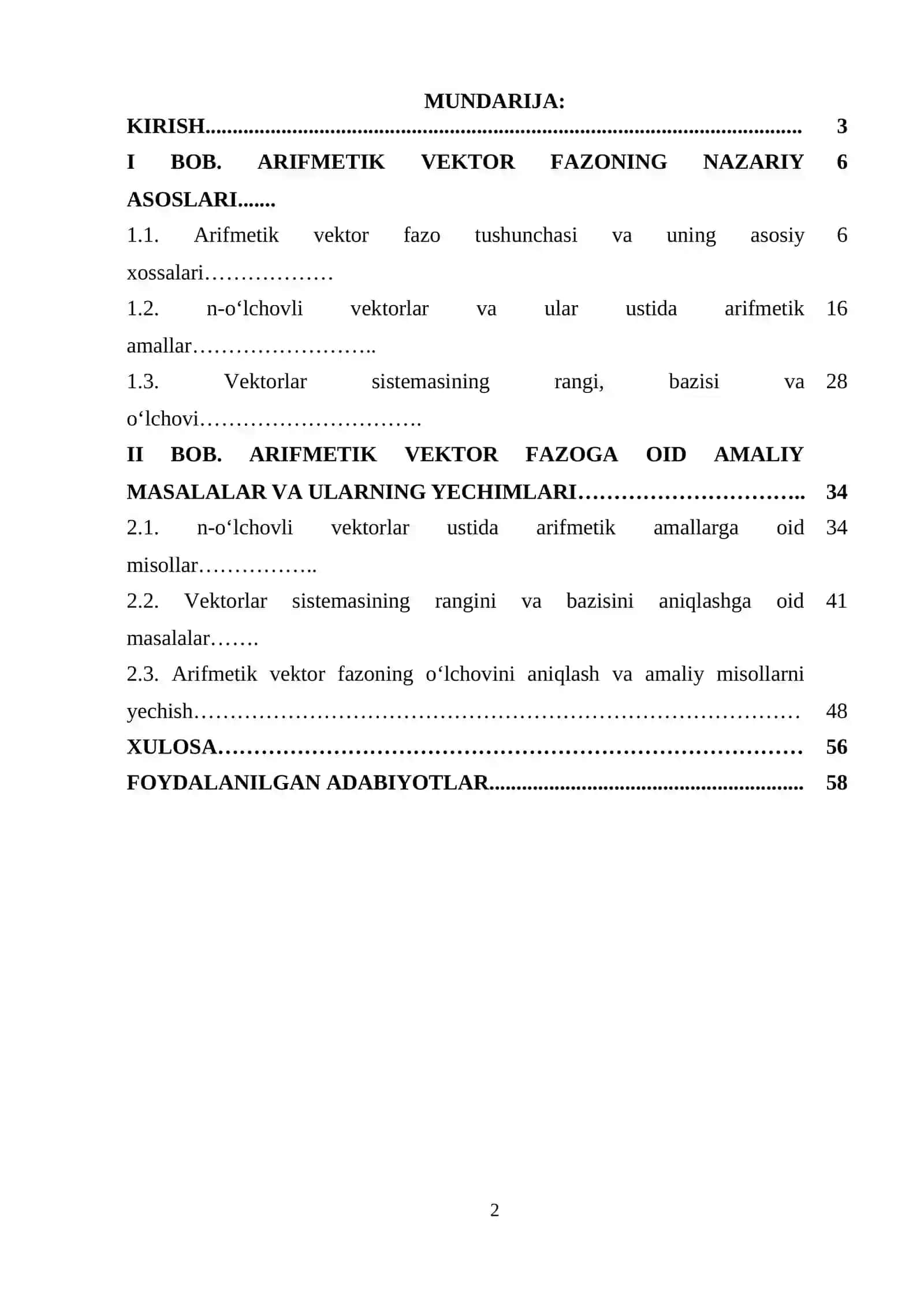 Arifmetik vektor fazo va unga misollar 2