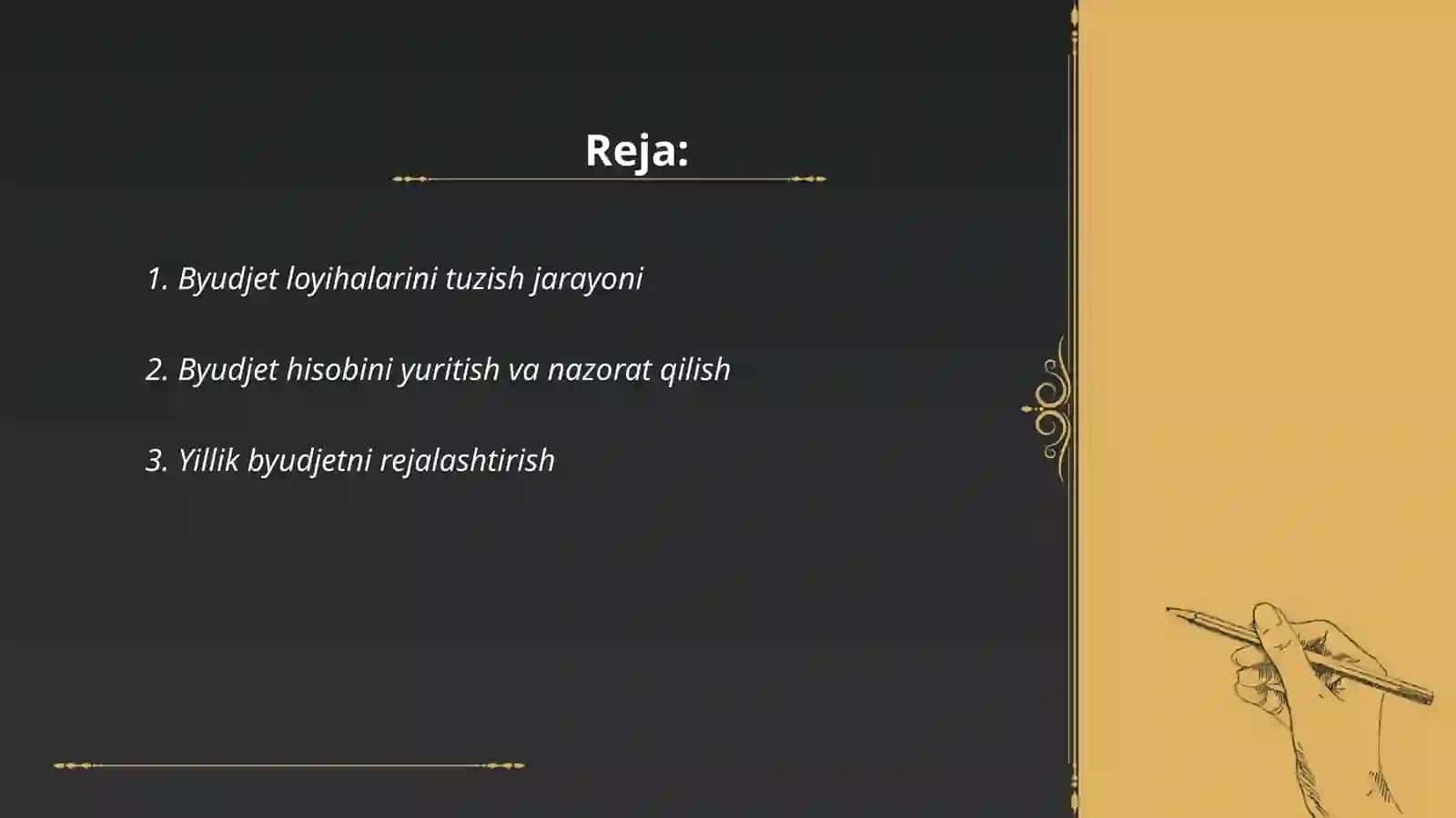 Byudjet loyihalarini tuzish va qabul qilish 2