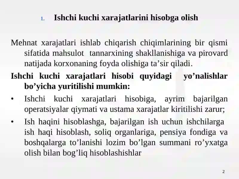 MEHNAT XARAJATLARI HISOBI 2