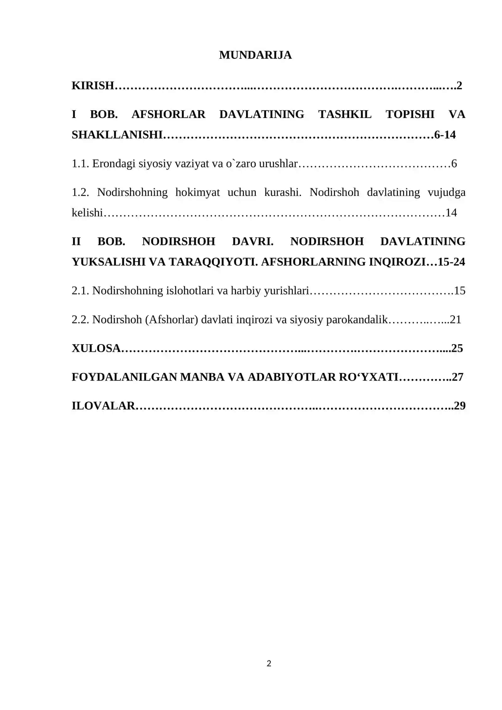 Nodirshoh davlatining yuksalishi va taraqqiyoti. Afshorlarning inqirozi 2