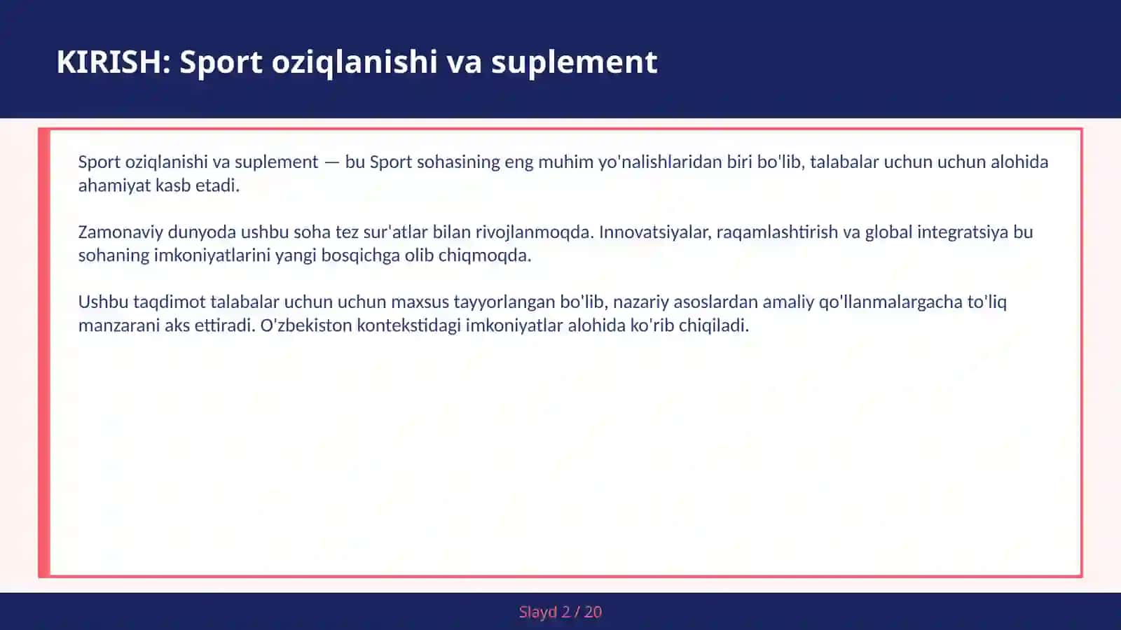 Sport oziqlanishi va suplement 2