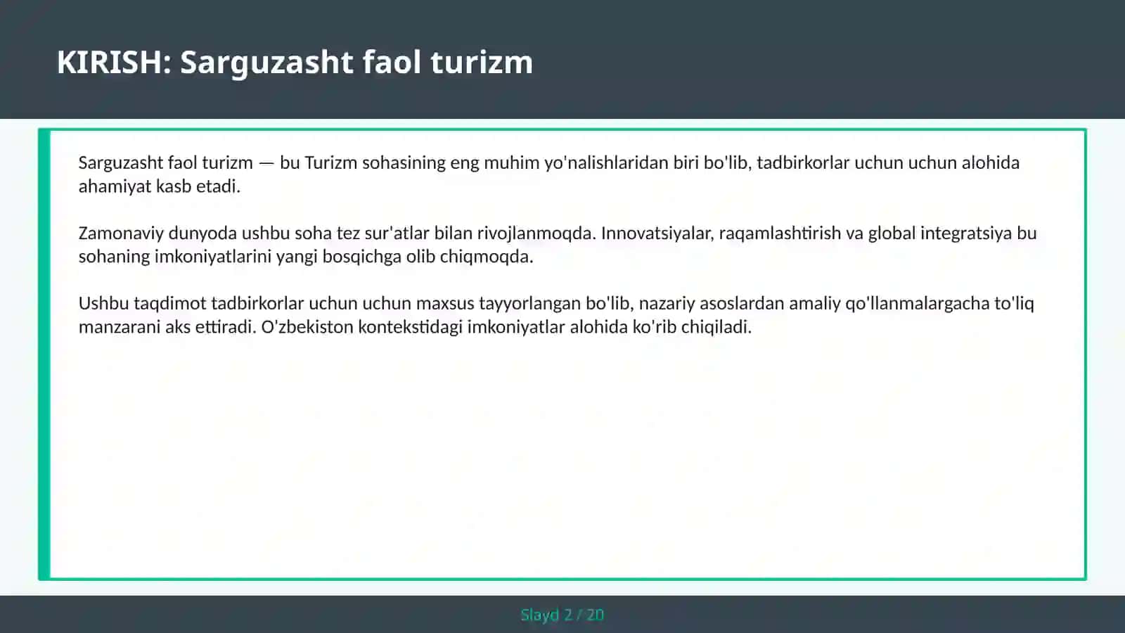 Sarguzasht FAOL TURIZM 2