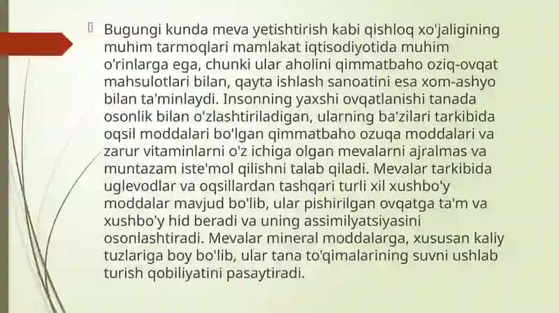 MEVALARNI SAQLASH USULLARI VA ULARNI QAYTA ISHLASH TEXNOLOGIYASI 2