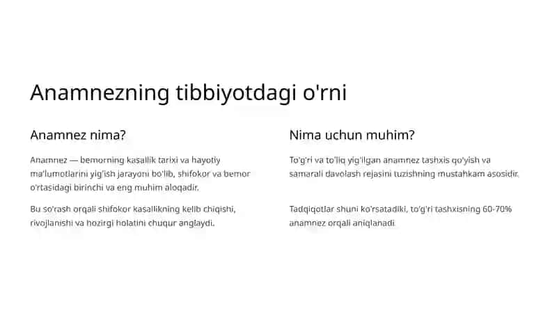 Anamnezning tibbiyotdagi o'rni 2