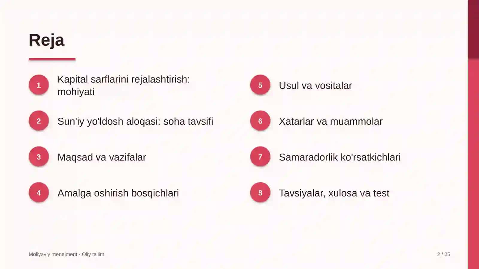 sun'iy yo'ldosh aloqasida kapital sarflarini rejalashtirish 5013 2