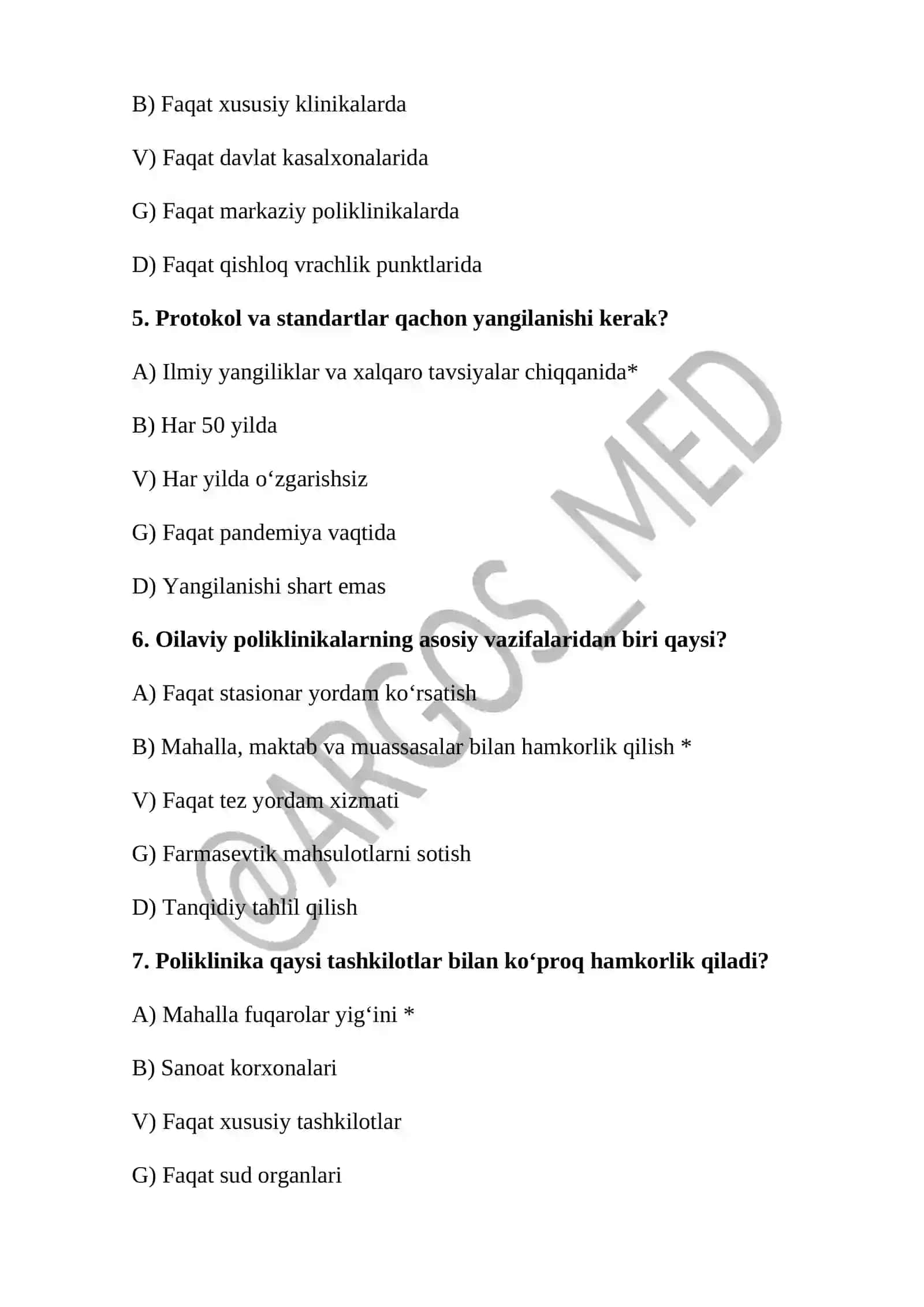 Oila salomatligi test argos savol javoblari 2