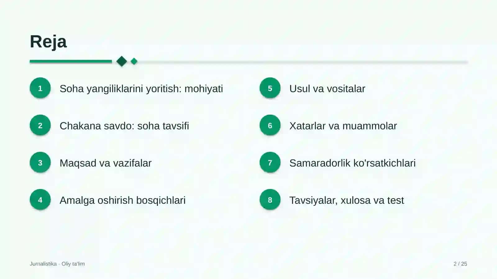 Chakana savdoda soha yangiliklarini yoritish 2