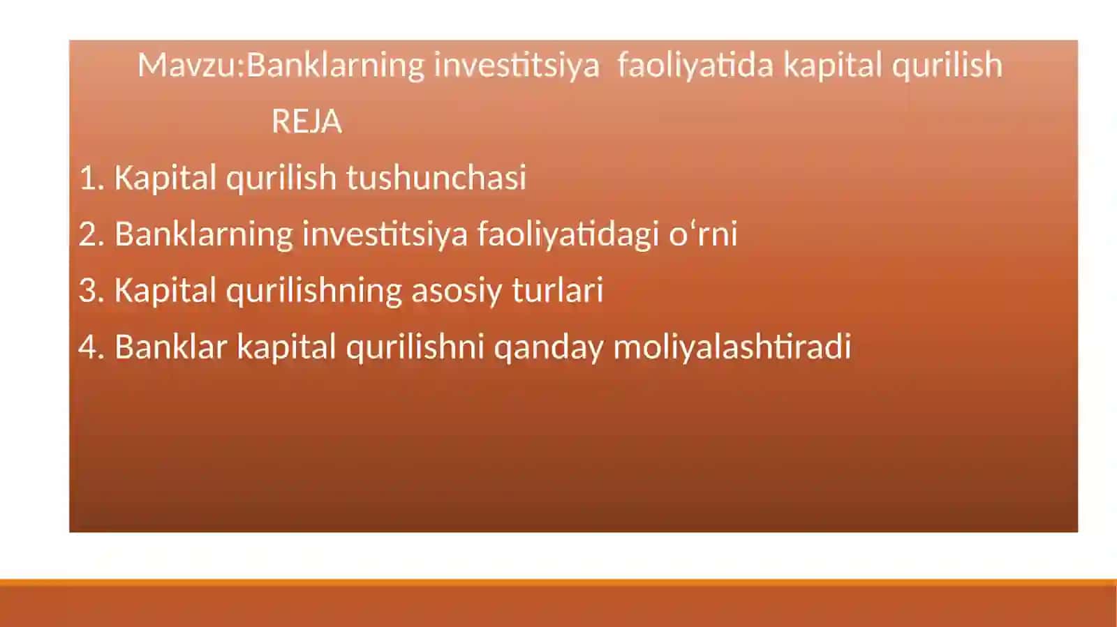 Banklarning investitsiya  faoliyatida kapital qurilish 2