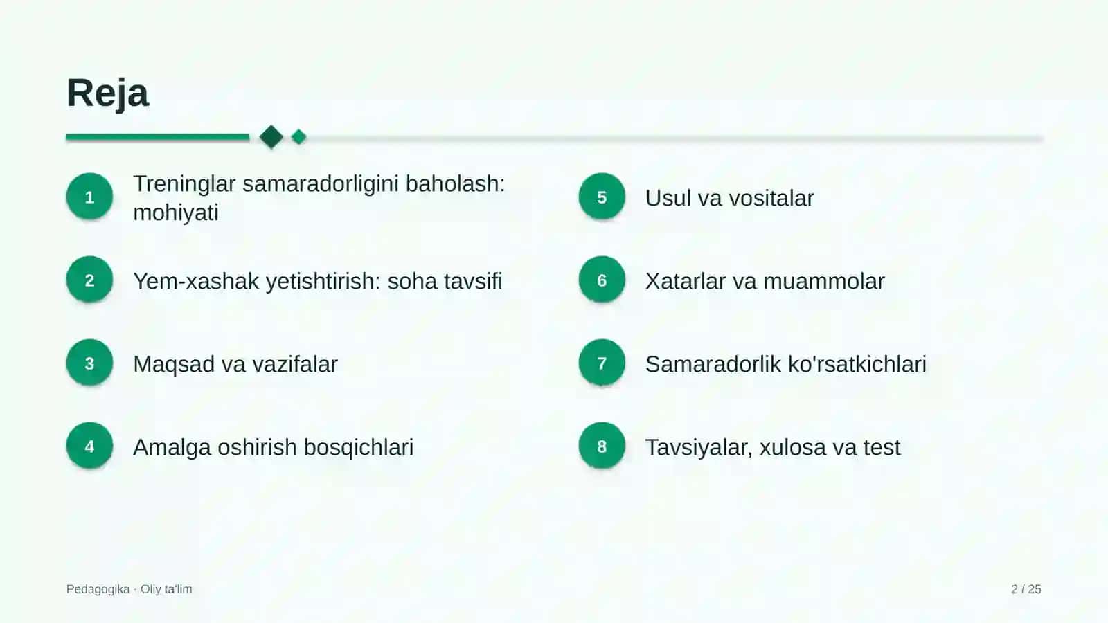 [Yem-xashak yetishtirishda treninglar samaradorligini baholash] 2