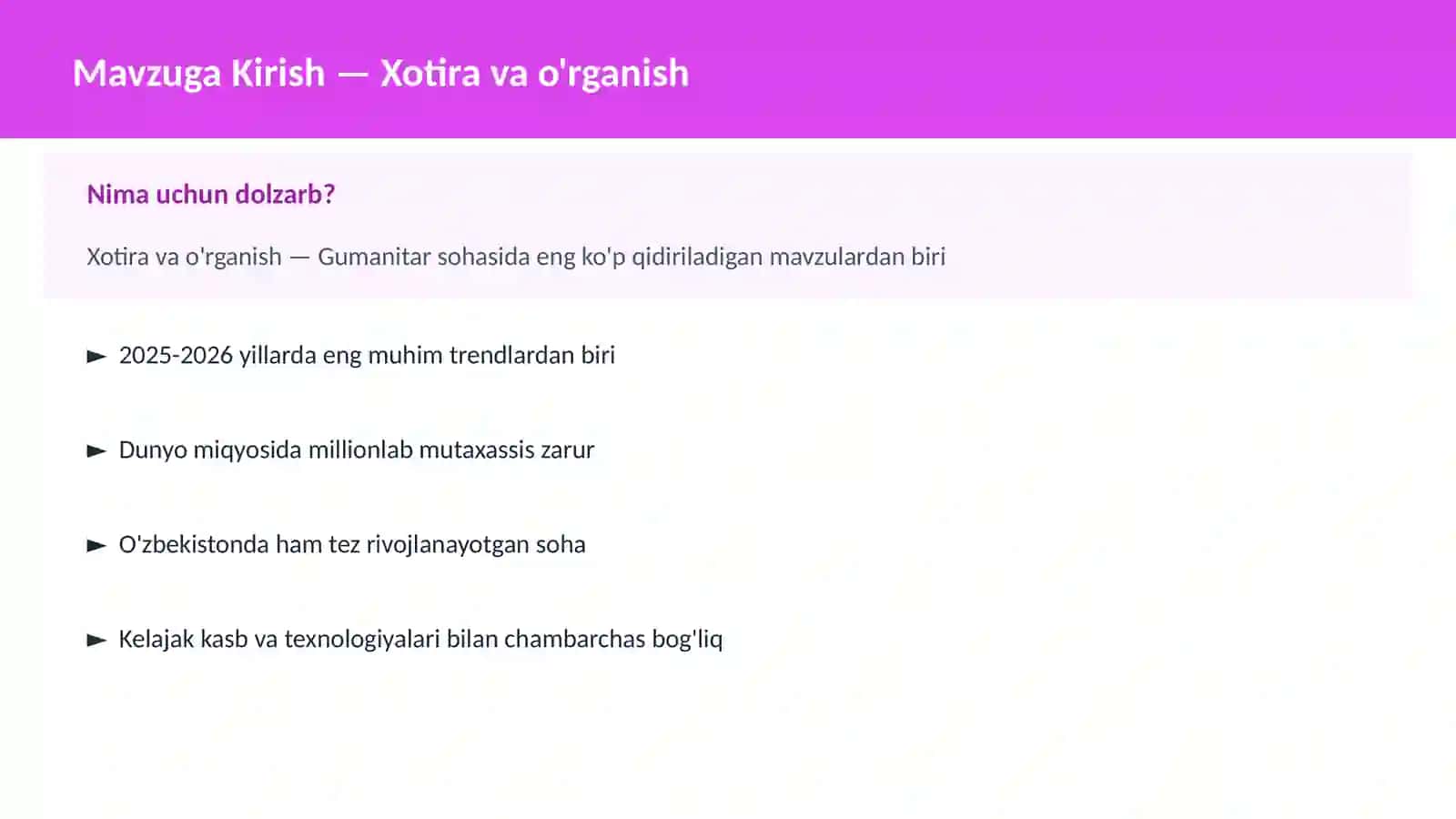 Xotira va o'rganish 2