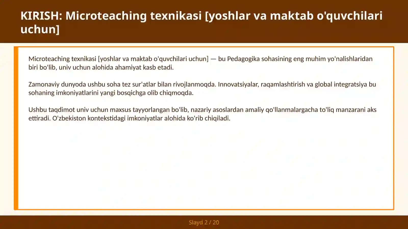 MICROTEACHING TEXNIKASI [YOSHLAR VA MAKTAB O'QUVCHILARI UCHUN] 2