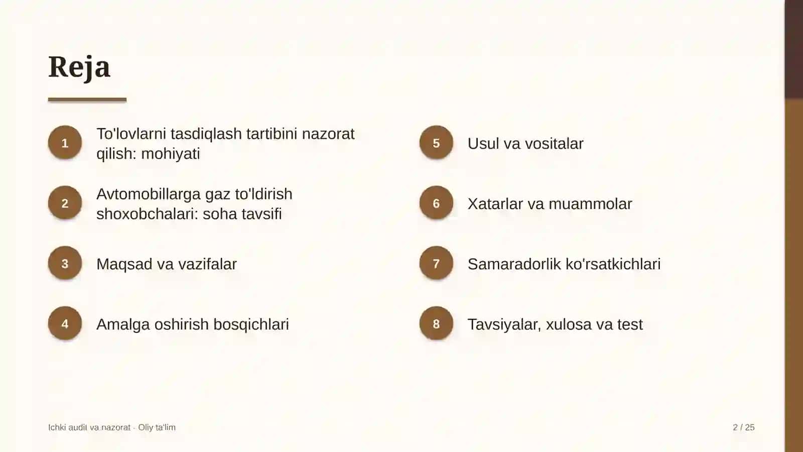 Ichki audit va nazorat · Oliy ta'lil 2