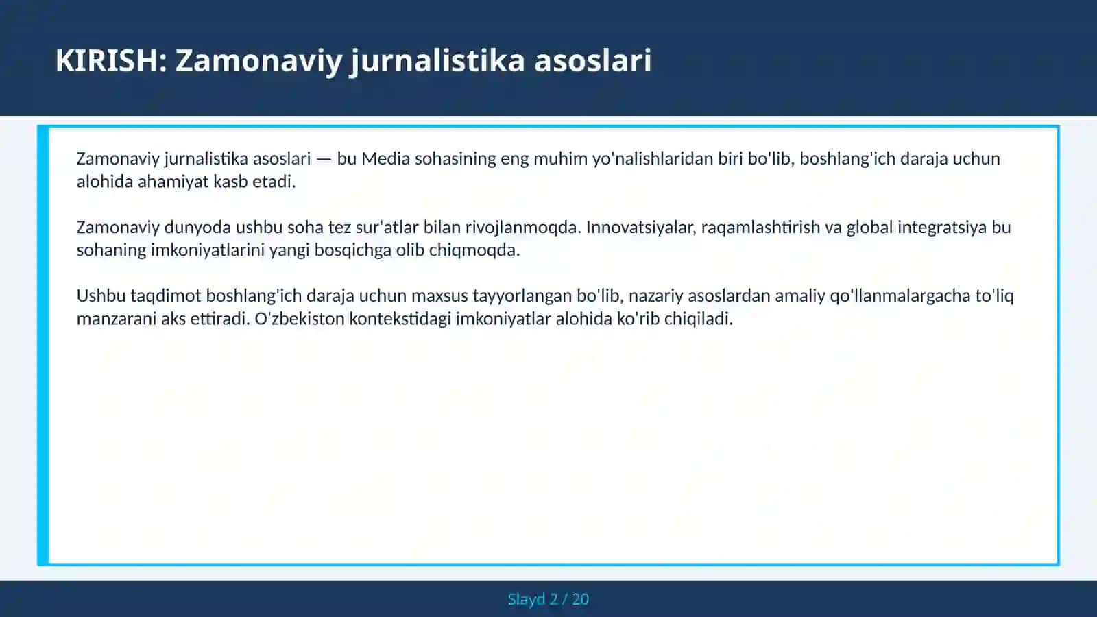 ZAMONAVIY JURNALISTIKA ASOSLARI 2