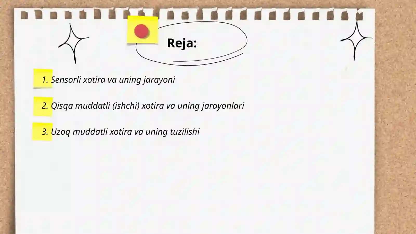 Sensorli xotira va uning jarayoni 2