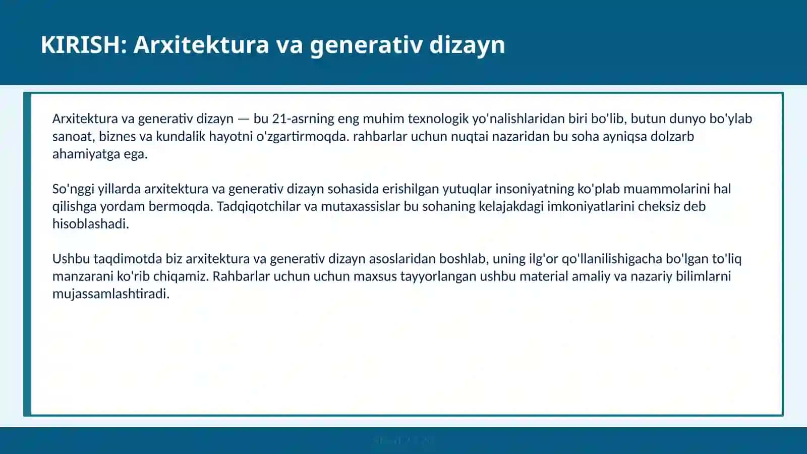 ARXITEKTURA VA GENERATIV DIZAYN 2