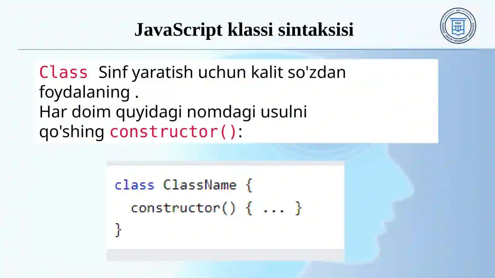 JavaScript klassi sintaksisi 2