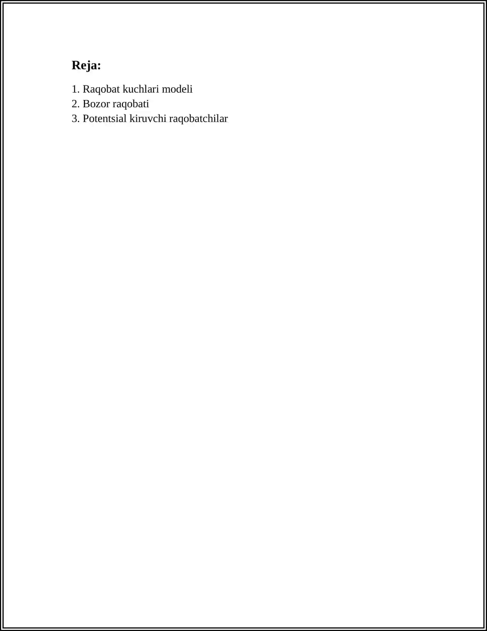MUSTAQIL ISH Mavzu: RAQOBAT KUCHLARI NAZARIYASI 2
