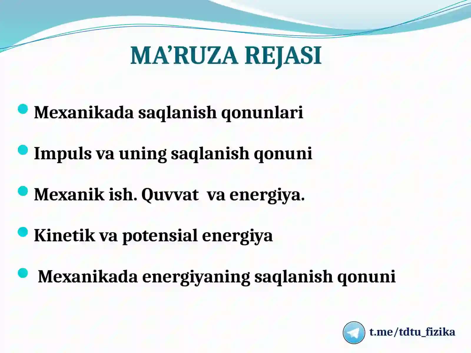 MEXANIKADA SAQLANISH QONUNLARI 2