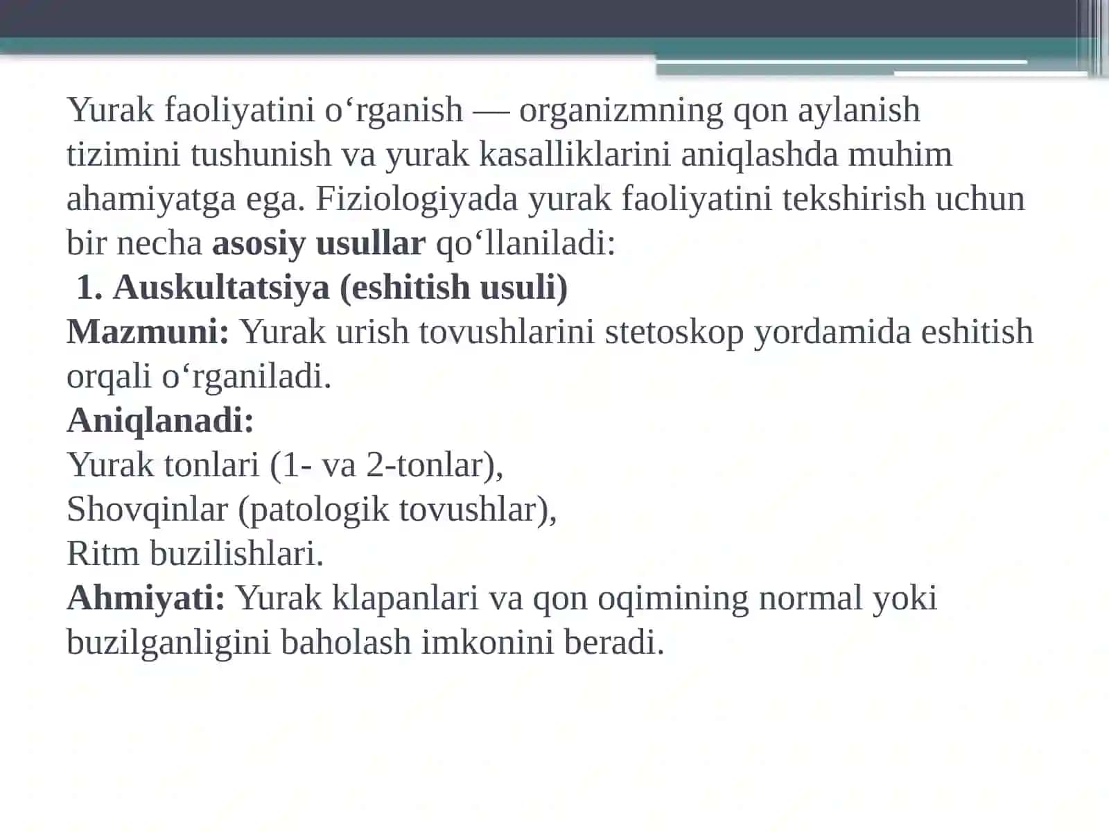 YURAK FAOLIYATINI TEKSHIRISH USULLARI 2