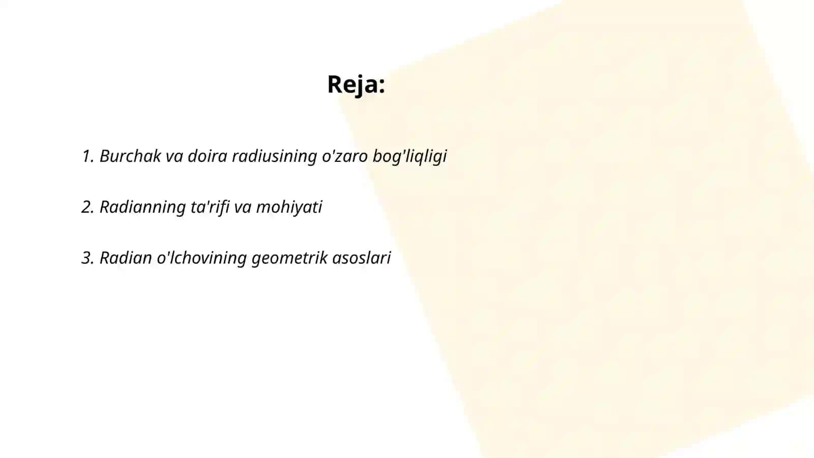 Burchakning radian o'lchovi 2