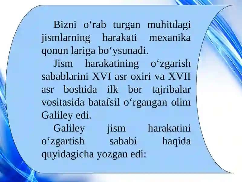 Dinamikaning asosiy qonunlari. 2