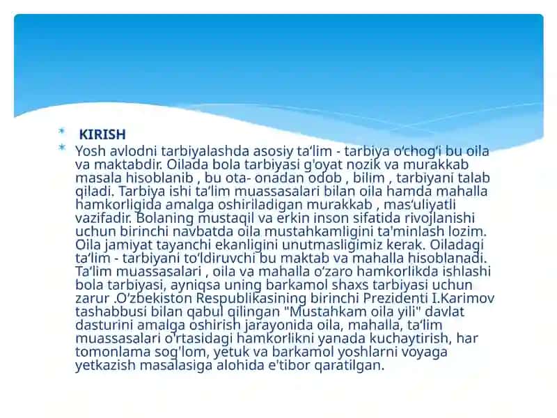 Tarbiyao’qitish jarayonida oila, maktab va mahallamkorligi 2