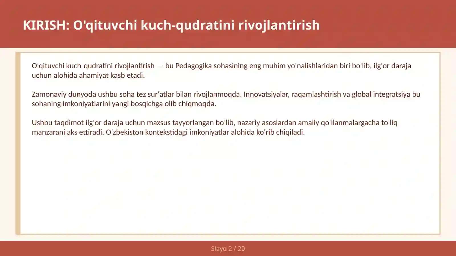 O'qituvchi kuch-qudratini rivojlantirish 2