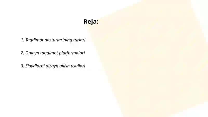 Taqdimotlarni ishlab chiqishning zamonaviy vositalari 2