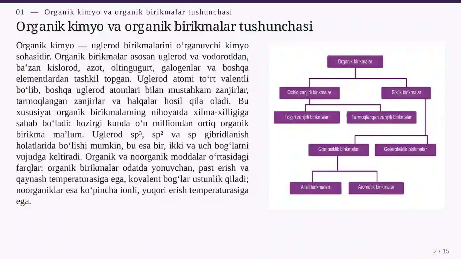 ORGANIK BIRIKMALAR: UGLEVODORODLAR, SPIRTLAR VA KARBOKSIL KISLOTALAR 2