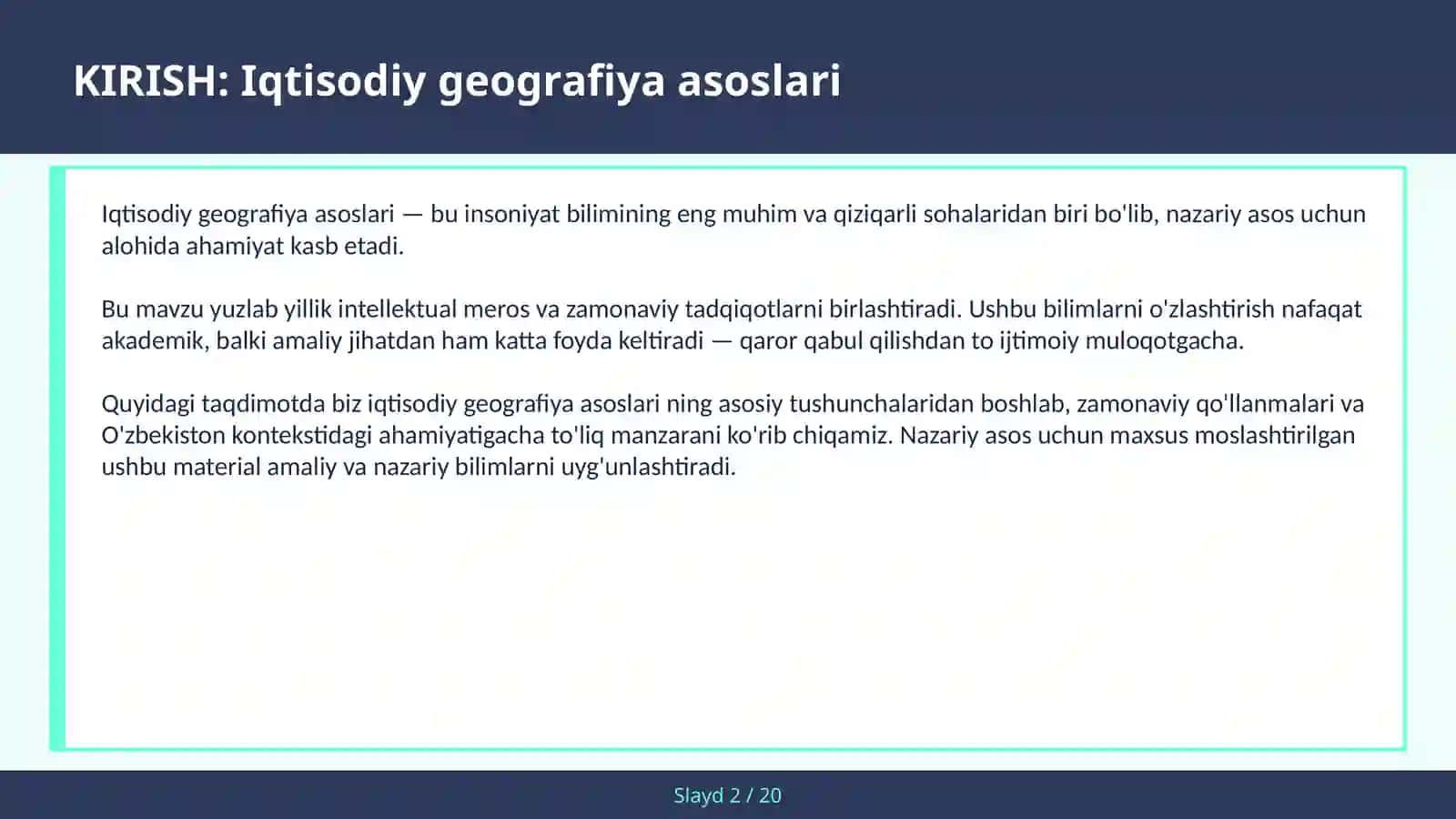 IQTISODIY GEOGRAFIYA ASOSLARI 2