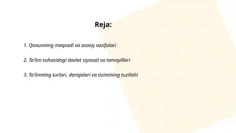 O'zbekiston Respublikasining Talim to'g'risidagi qonuni va uning mohiyati 2
