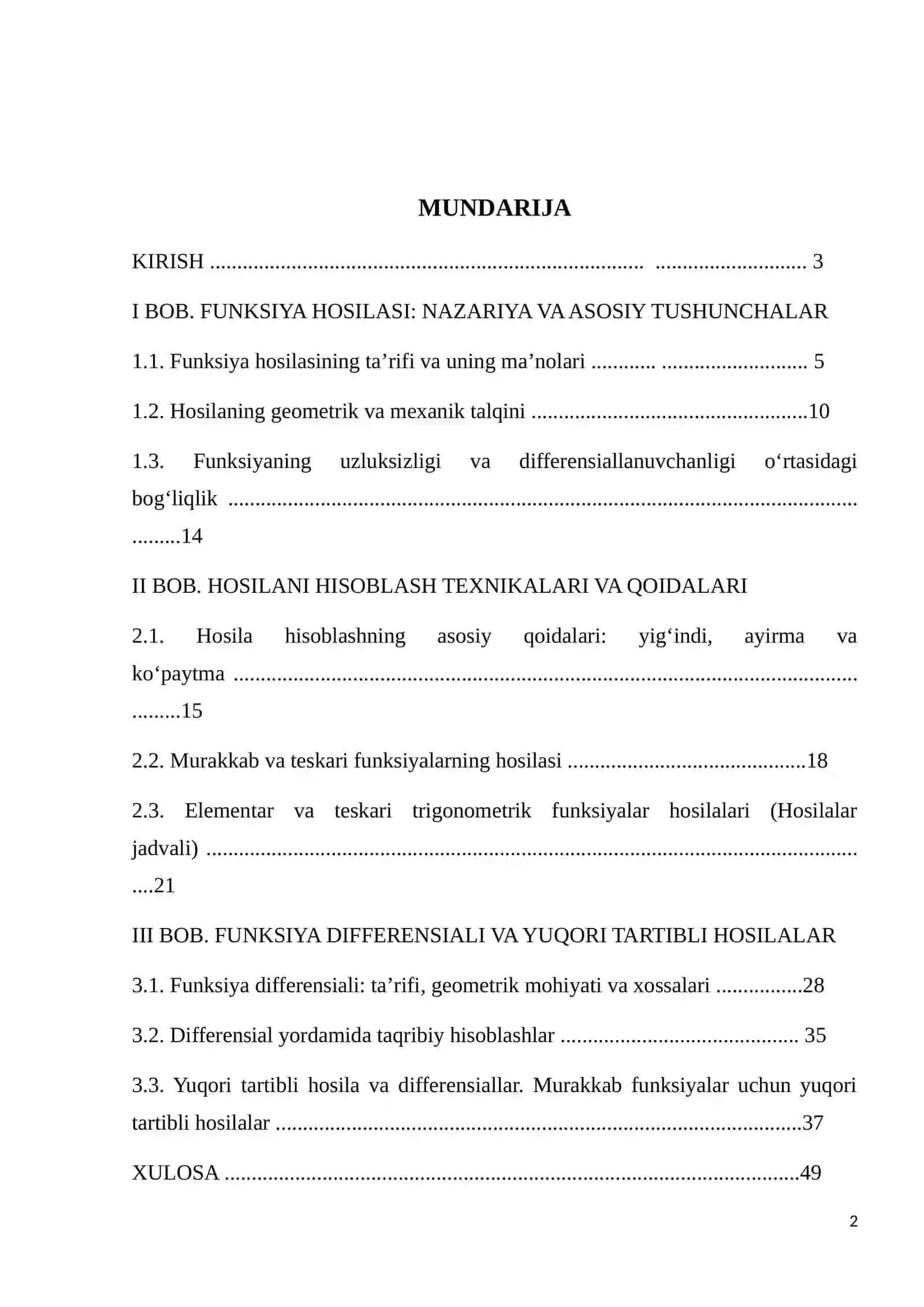 Funksiyaning differensiali va hosilasi 2