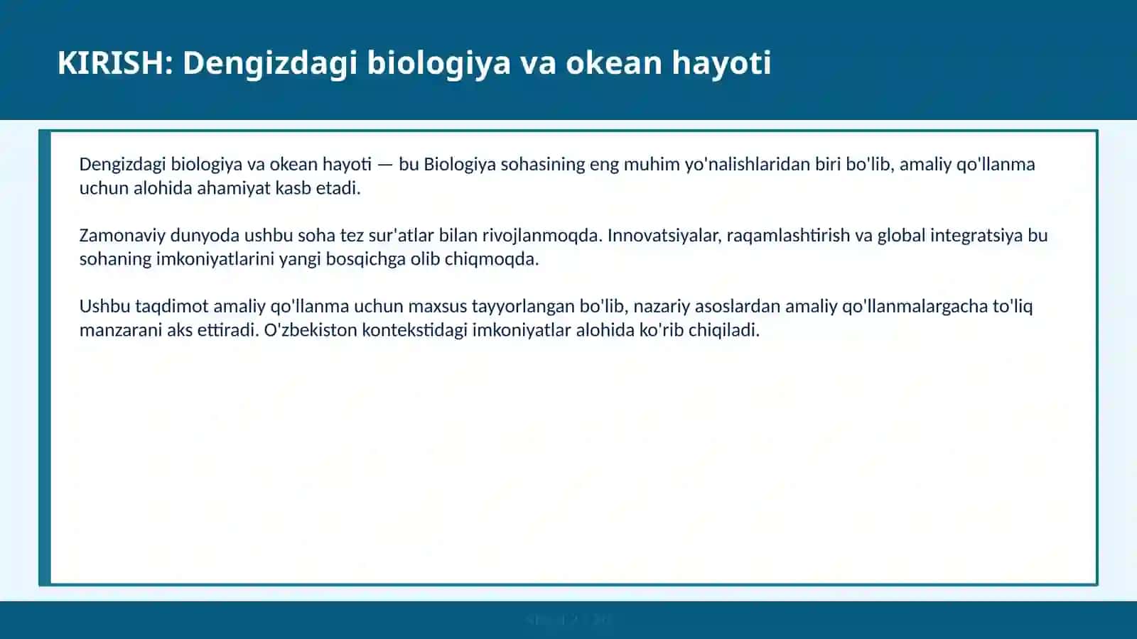 Dengizdagi biologiya va okean hayoti 2