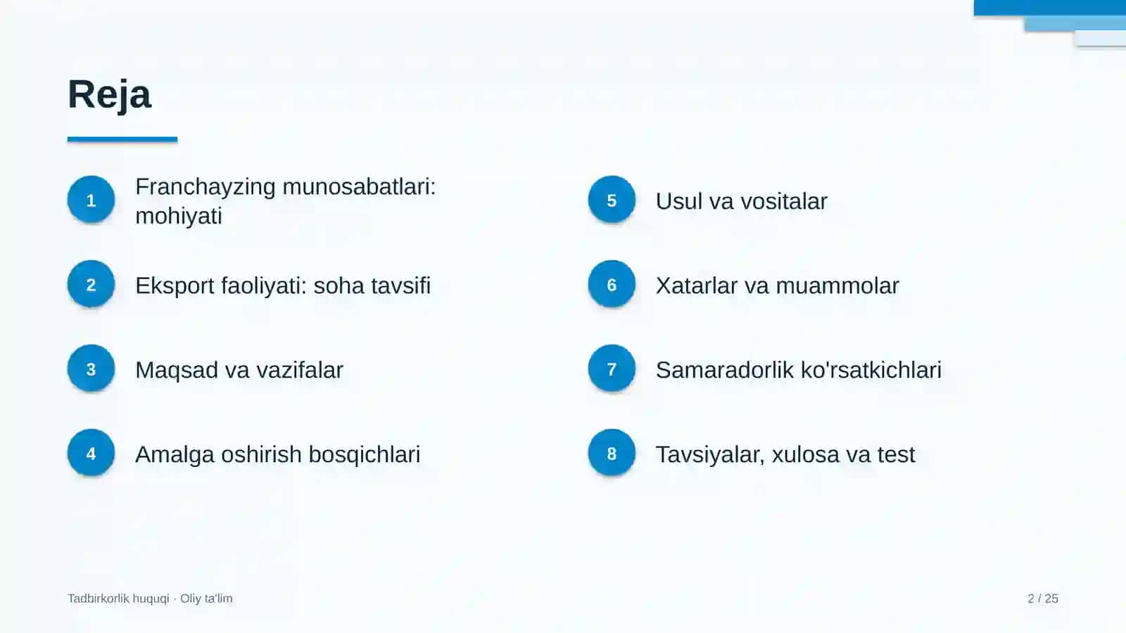 Eksport faoliyatida franchayzing munosabatlari 2