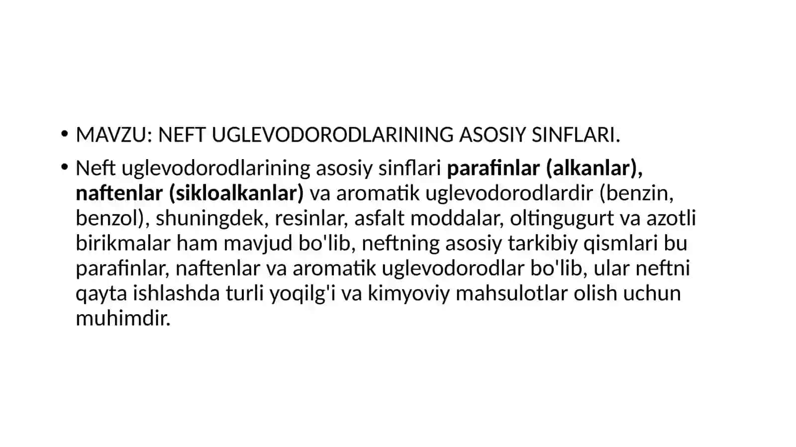 NEFT UGLEVODORODLARINING ASOSIY SINFLARI 2