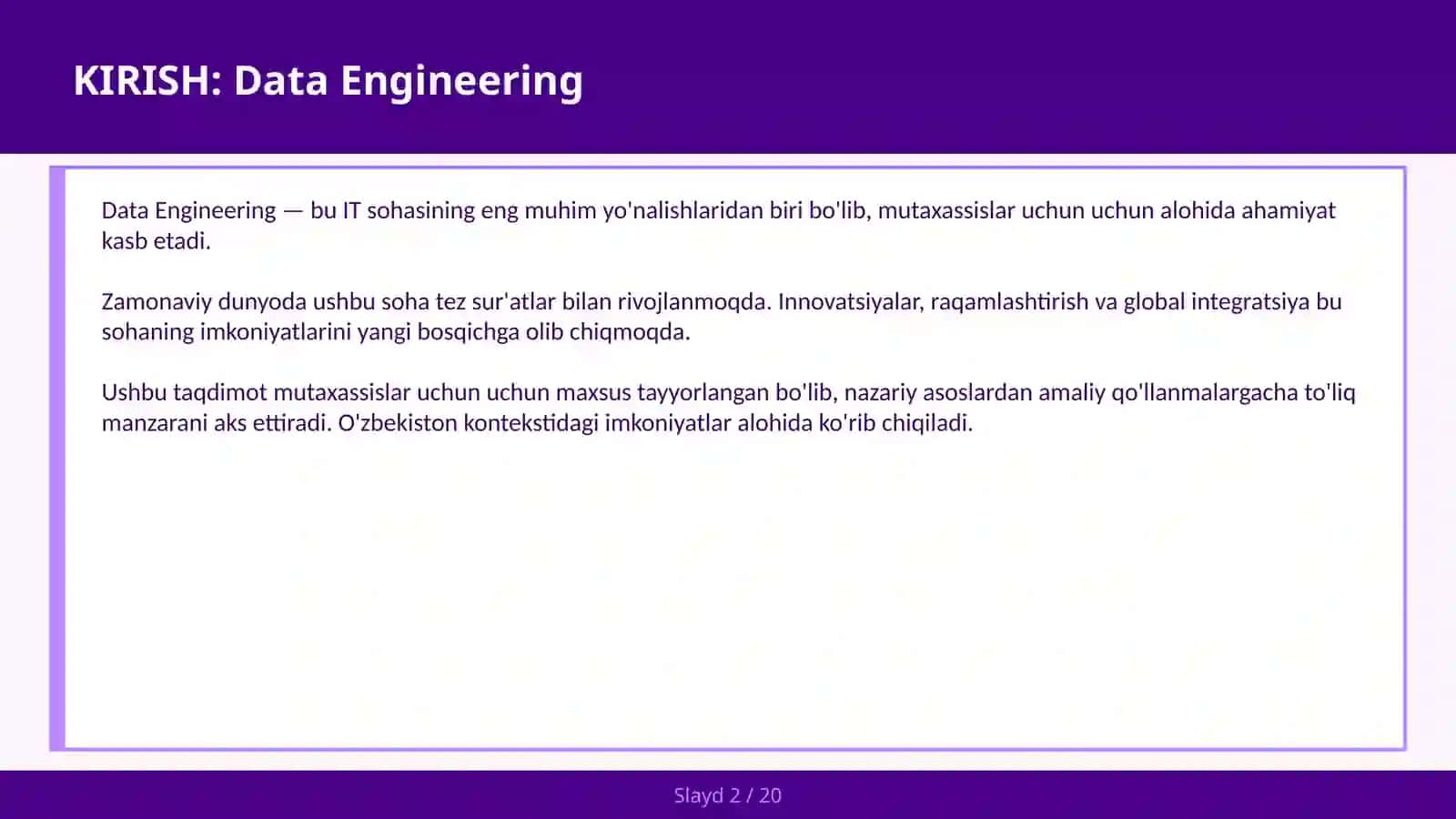 KIRISH: Data Engineering 2