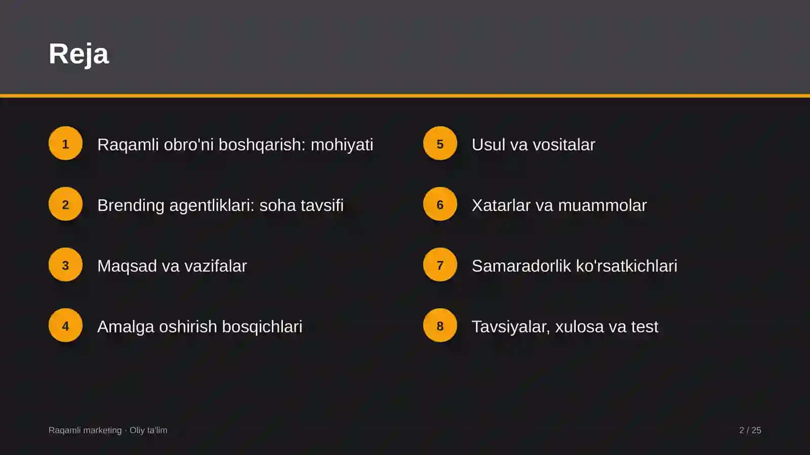Raqamli marketing · Oliy ta'lim 2