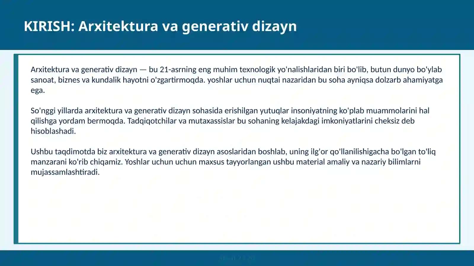 Arxitektura va Generativ Dizayn 2